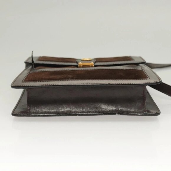 GUCCI GG Canvas Web Sherry Line Bag Suede Leather Dark Brown gold Auth - Picture 9 of 16